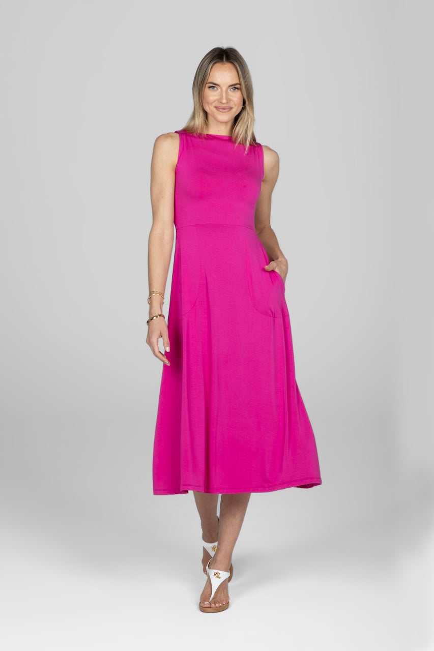 BOATNECK MIDI DRESS: GERANIUM