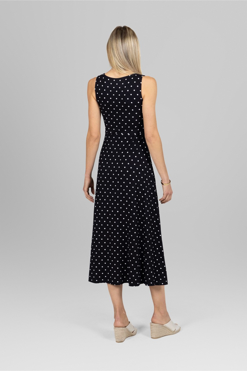 BOATNECK MIDI DRESS: BLACK DOT