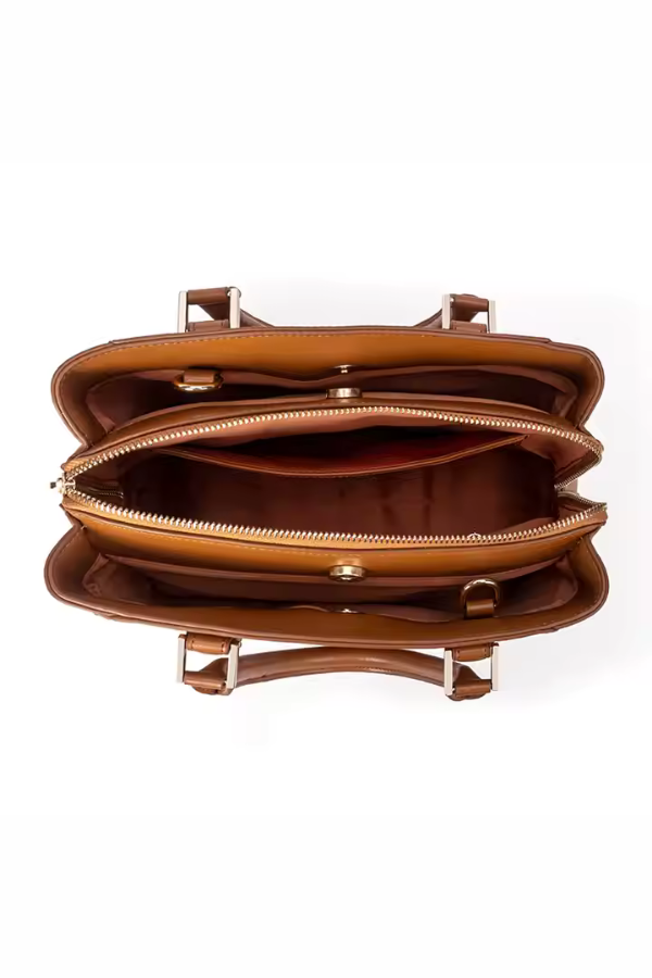 Inside of brown bag with gold hardware