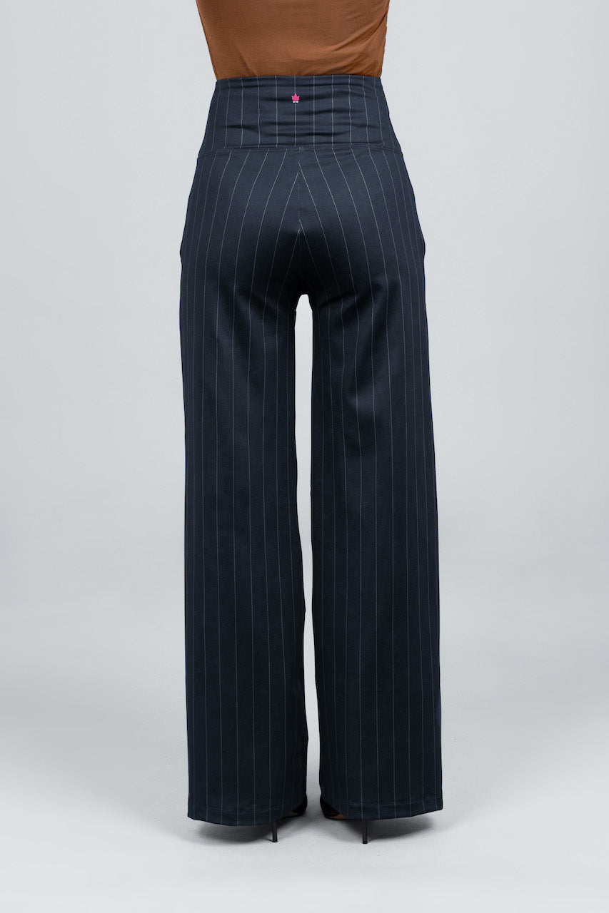 HIGH WAIST WIDE LEG PANT: PINSTRIPE