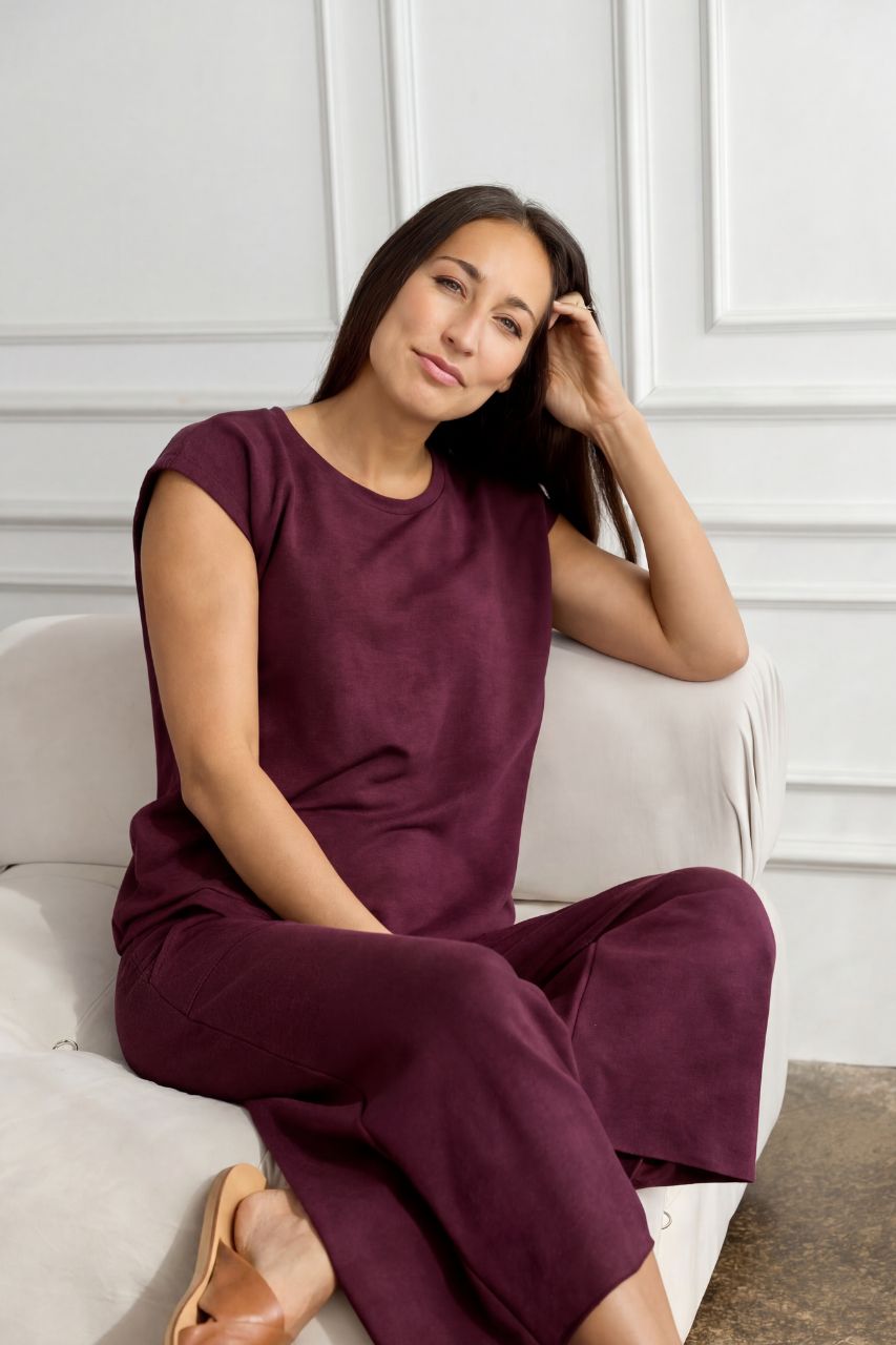 KIRAGRACE COZY BOHO CROP YOGA PANT: BURGUNDY