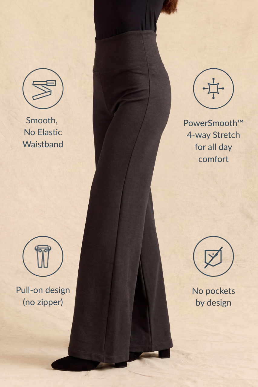 FLAWLESS HIGH WAIST WIDE LEG PANT: CHARCOAL PONTE
