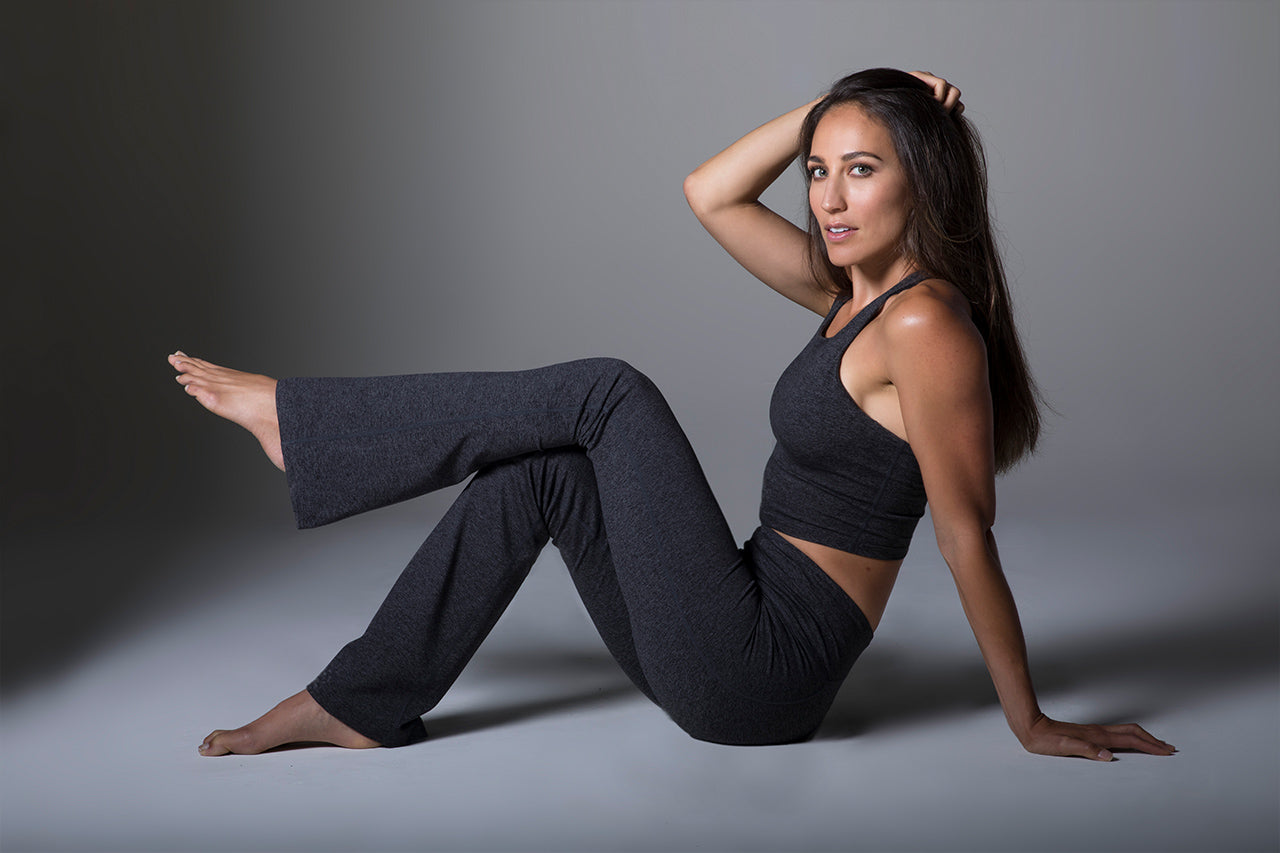 Heather Grey Bootcut Pants and Crop Top Yoga Outfit