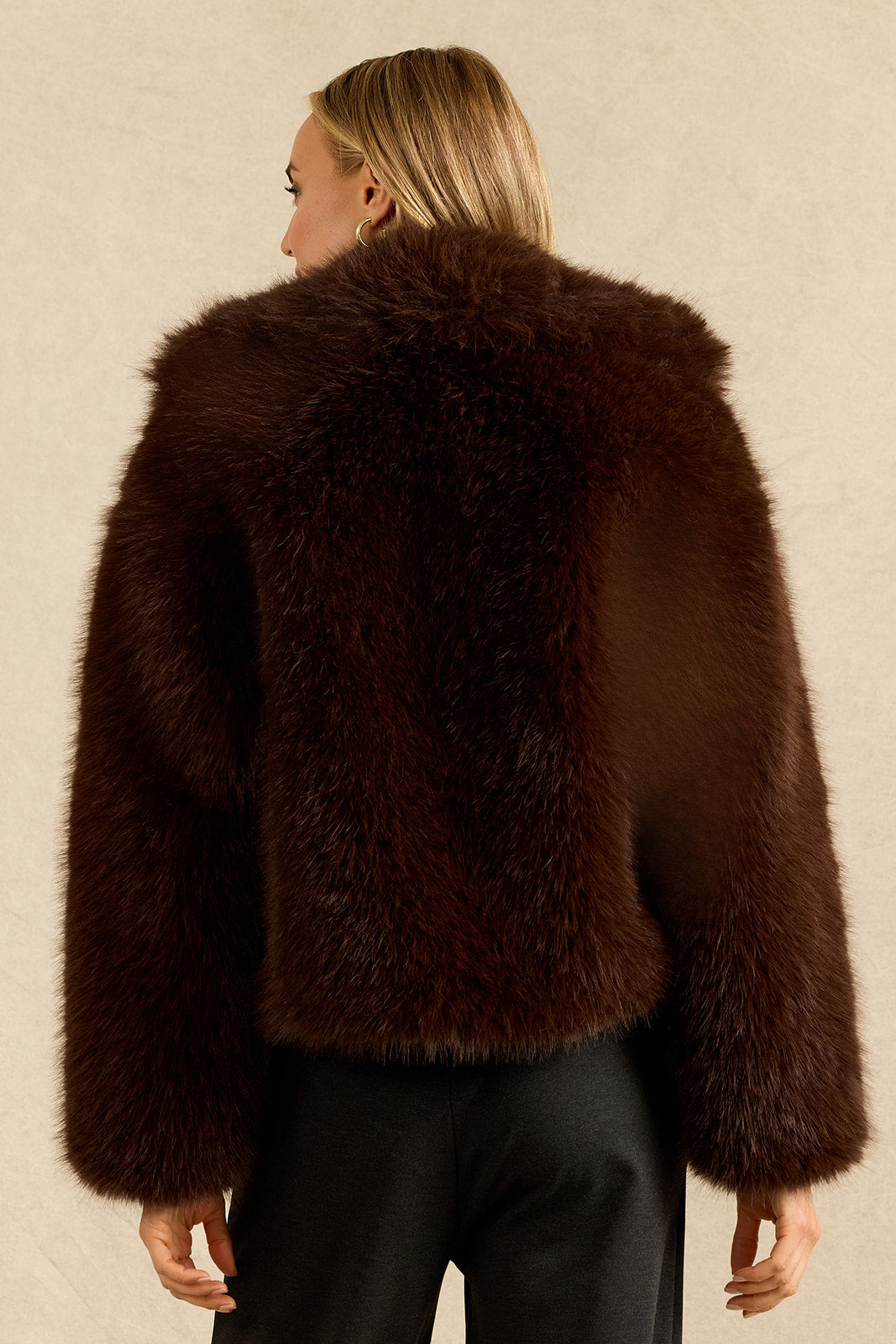 FAUX FUR BOMBER: SABLE BROWN