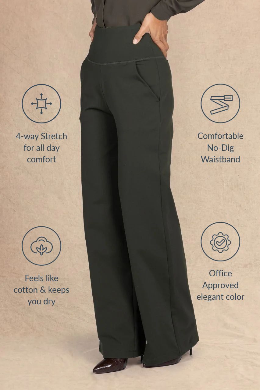 HIGH WAIST WIDE LEG PANT: LODEN GREEN