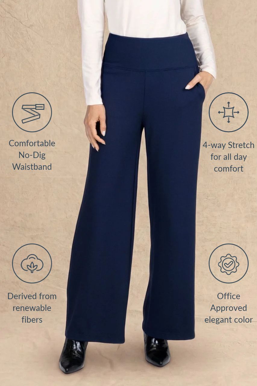 HIGH WAIST WIDE LEG PANT: OXFORD NAVY PONTE