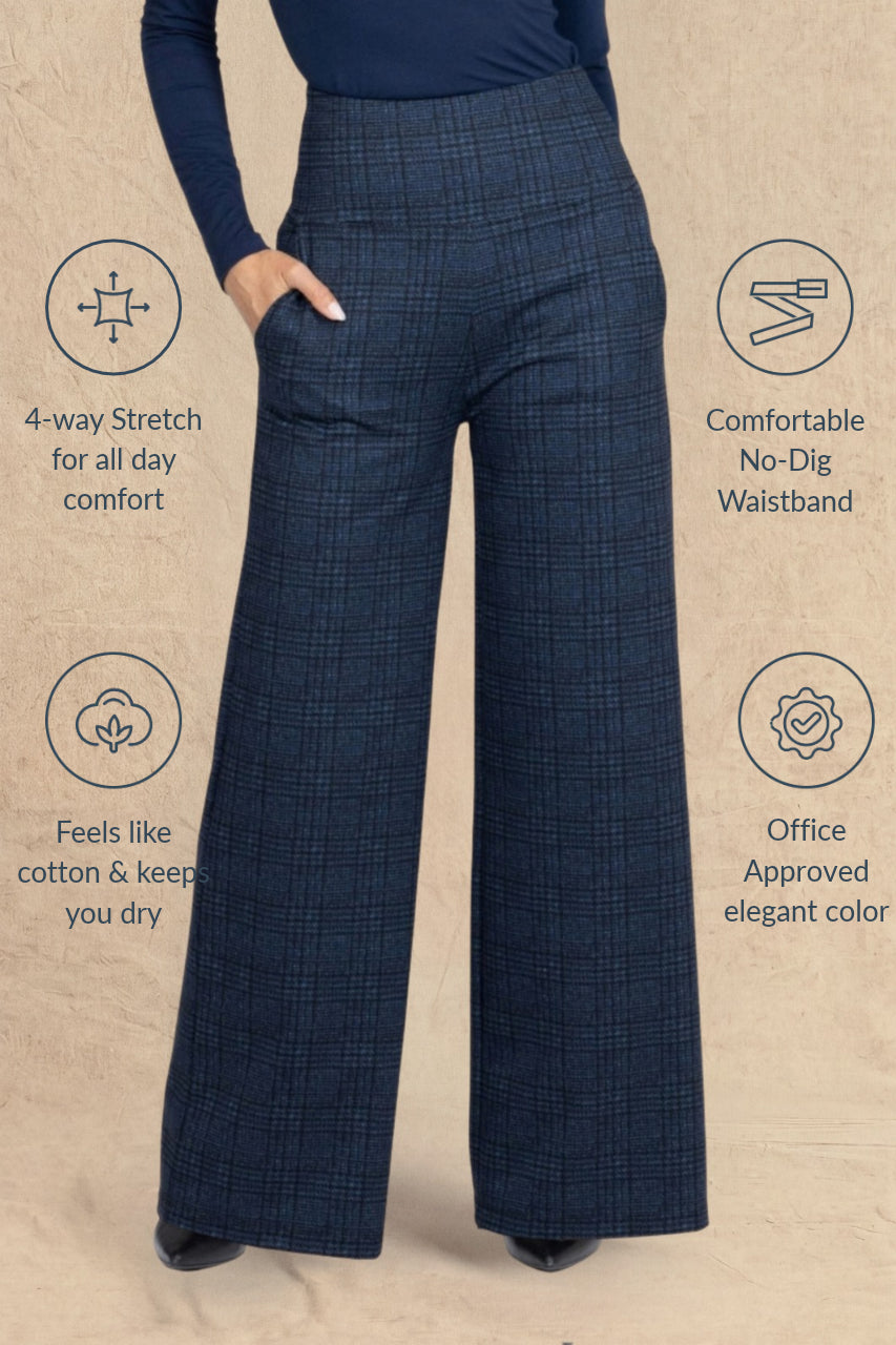 HIGH WAIST WIDE LEG PANT: ROYAL PLAID