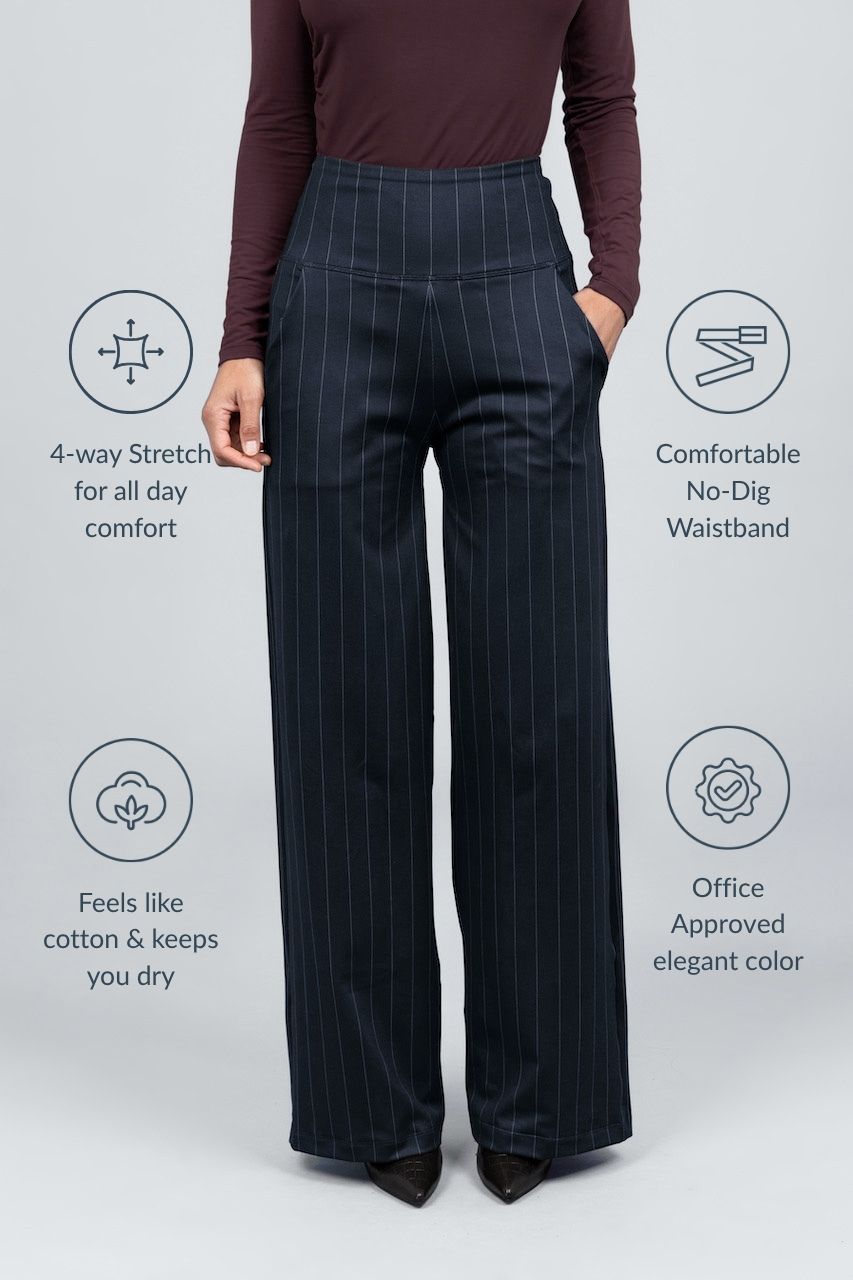 High Waist Wide Leg Pant - Elegant Pinstripe | KiraGrace | KIRAGRACE