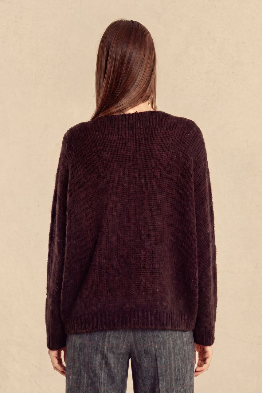 V-NECK MARLED SWEATER: SABLE BROWN