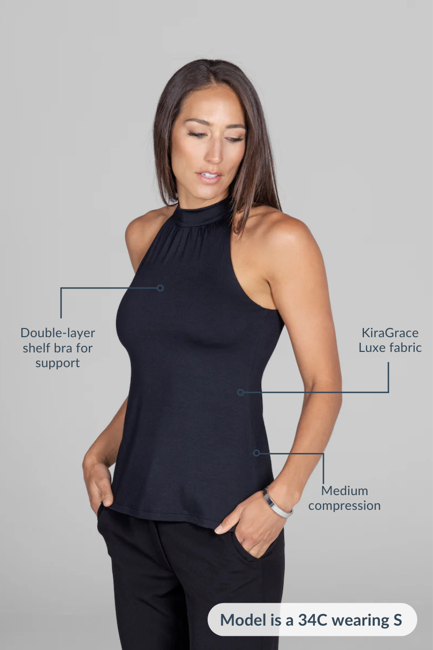 LUXE MOCK NECK HALTER: BLACK