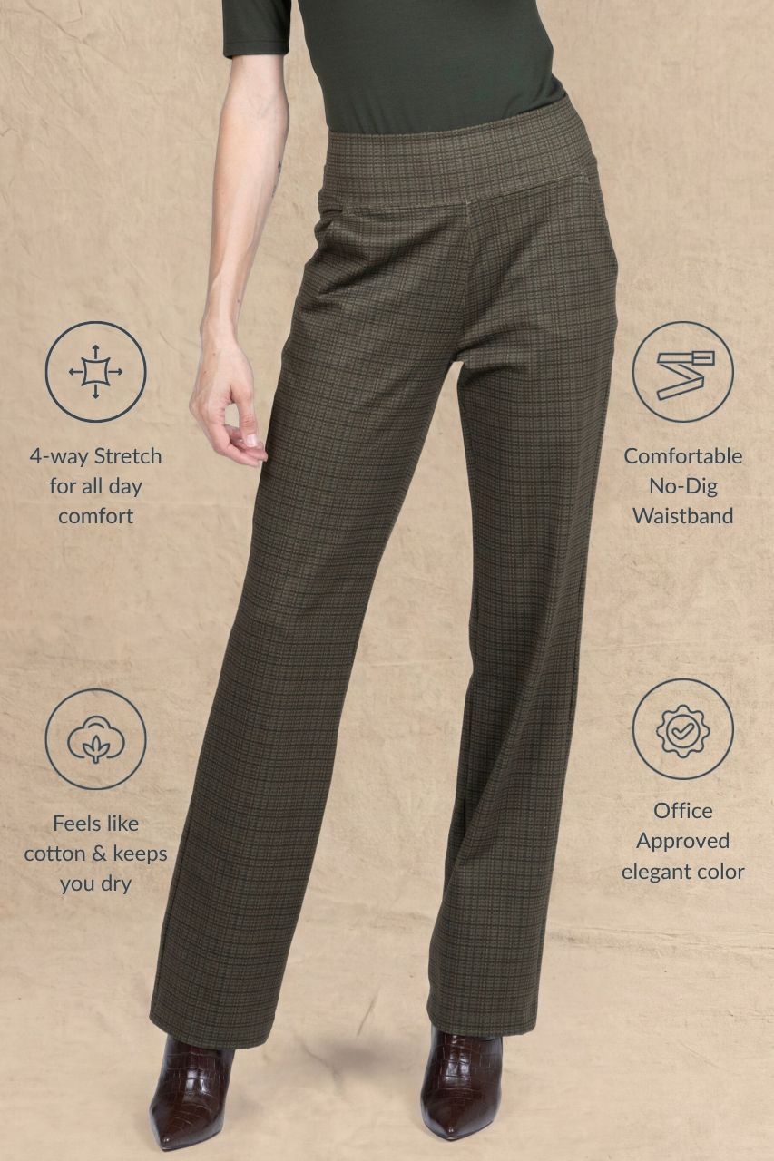 NINA STRAIGHT LEG PANT: LODEN TATTERSALL