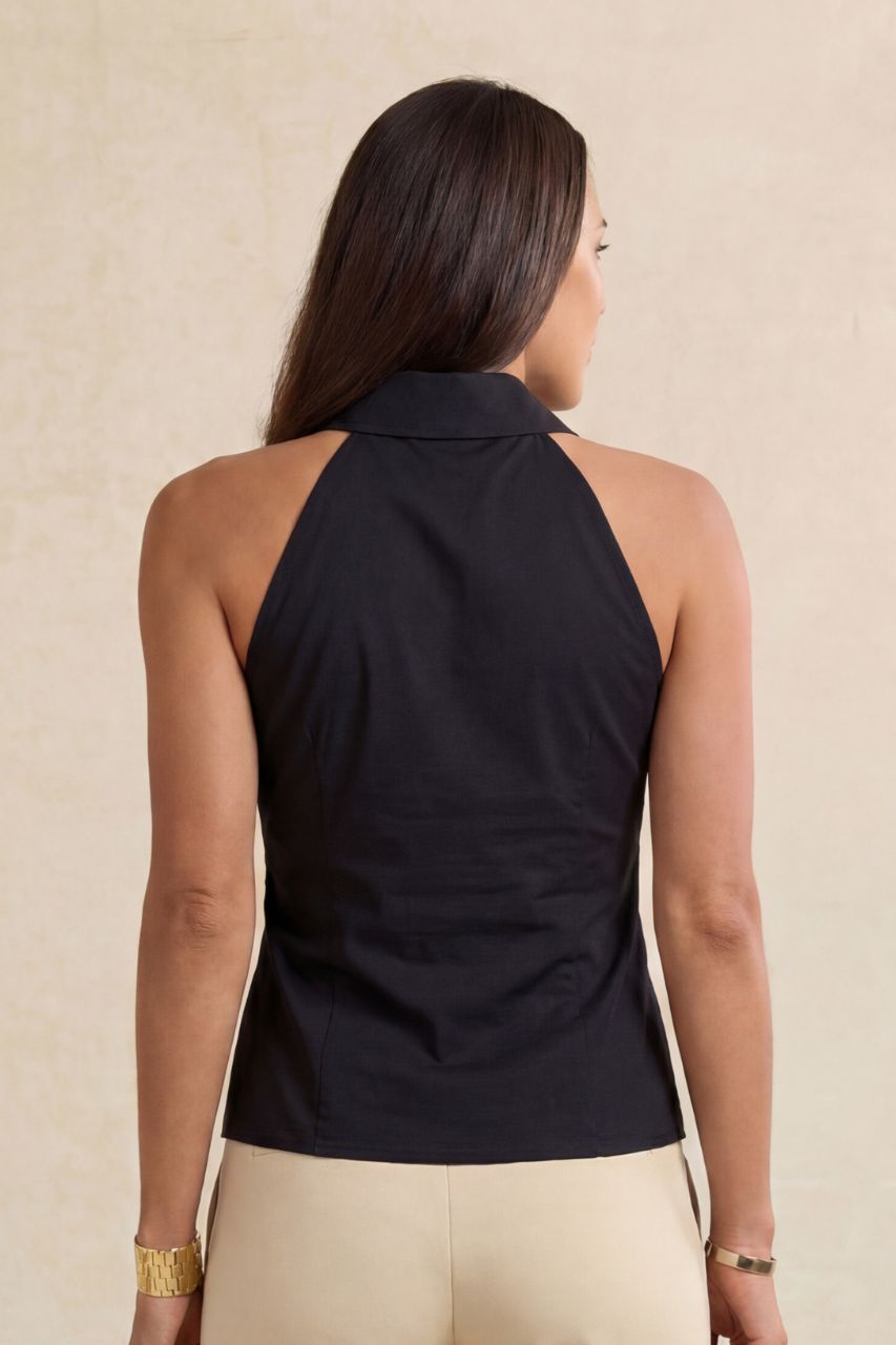 SLEEVELESS WOVEN SHIRT: BLACK