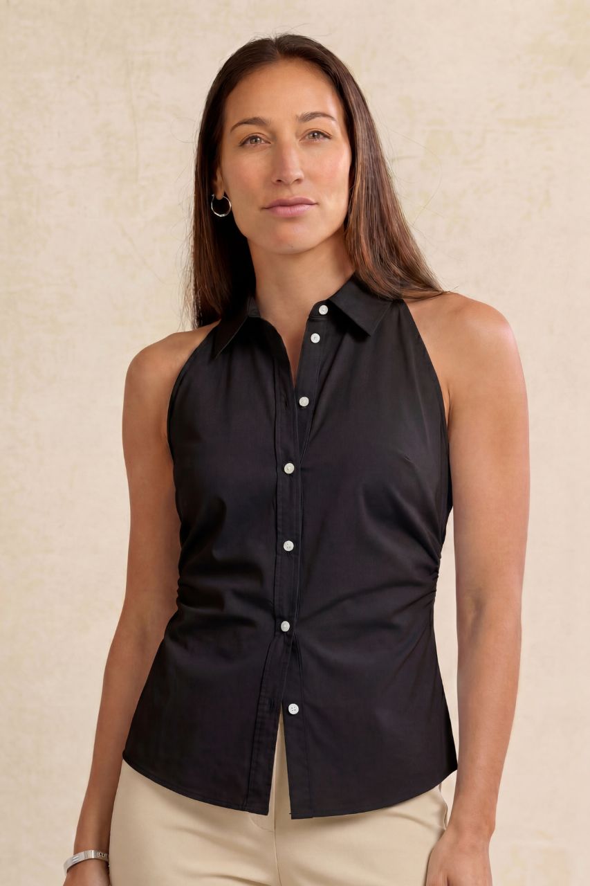 SLEEVELESS WOVEN SHIRT: BLACK