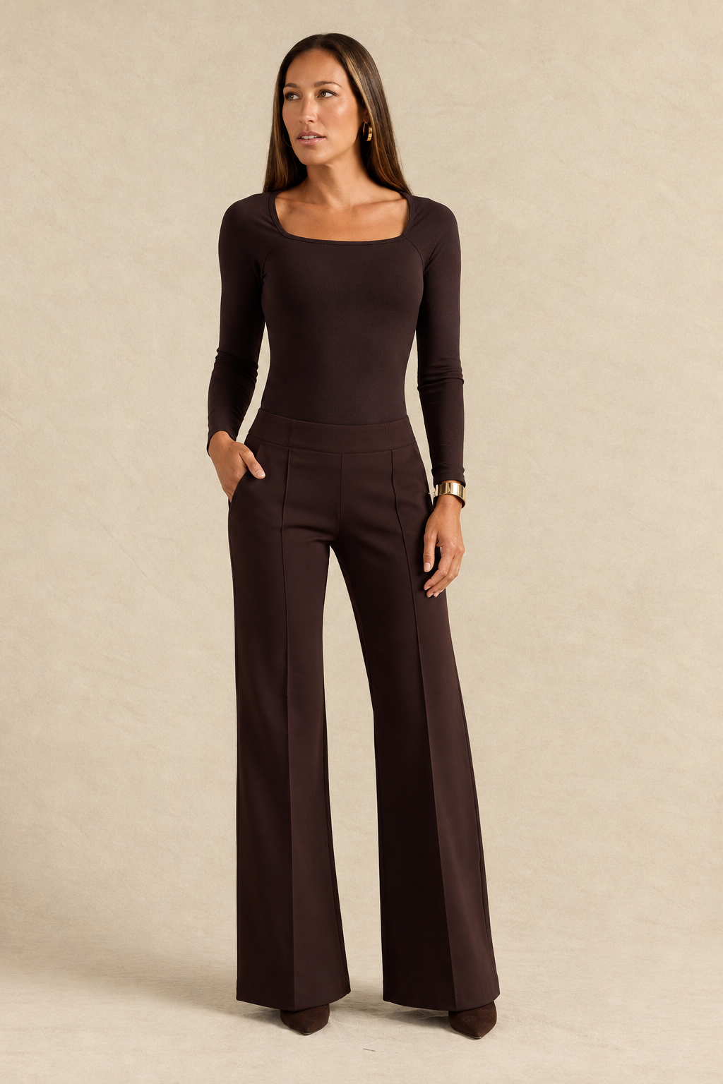 FIONA LONG SLEEVE TOP: SABLE BROWN