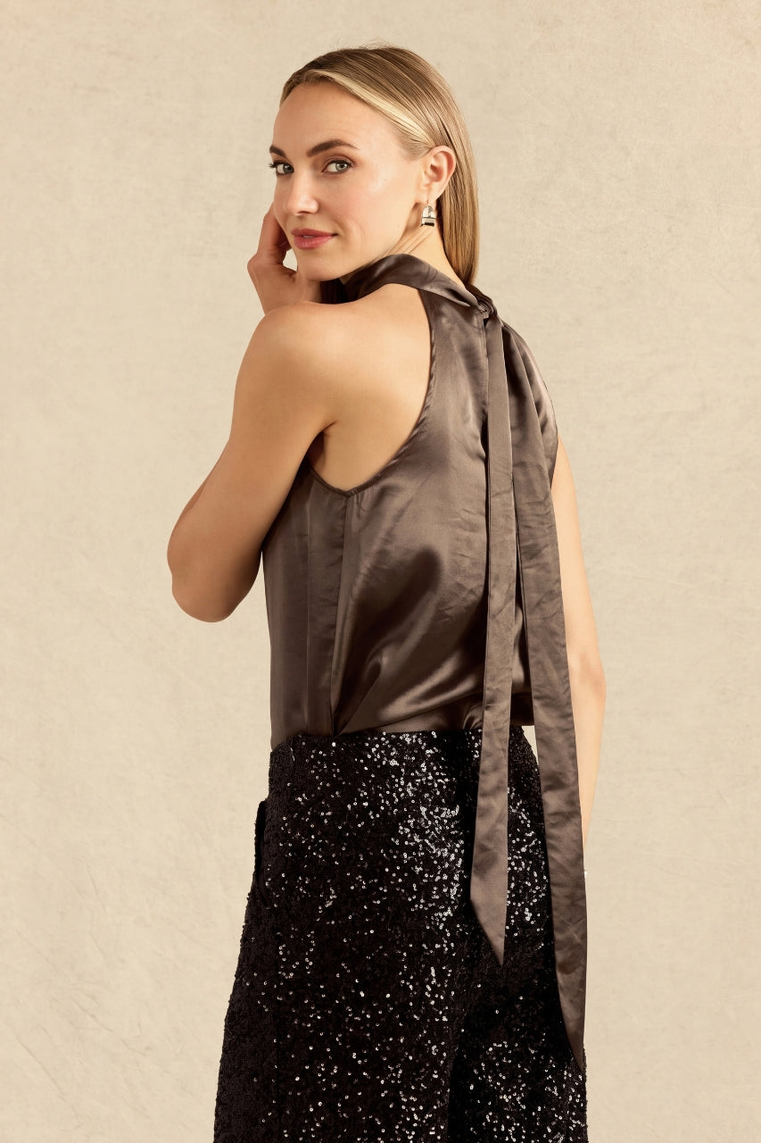 SATIN HALTER: BROWN