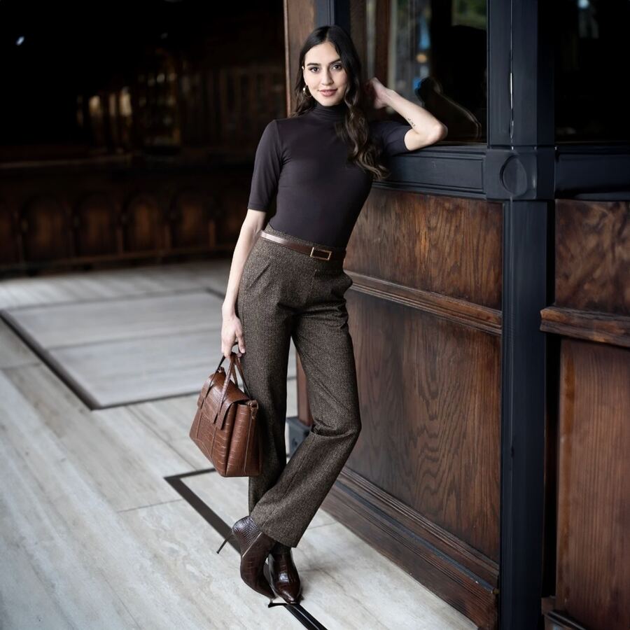 Nina Straight LegHerringbone Camel