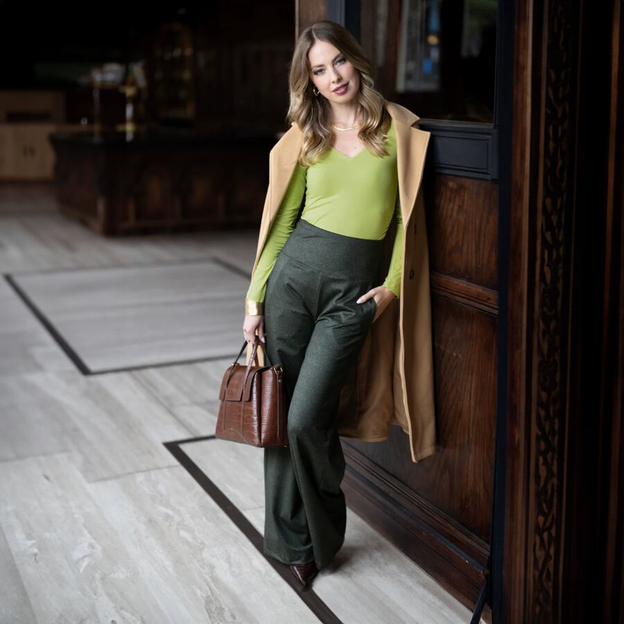 High Waist Wide LegOlive Tweed
